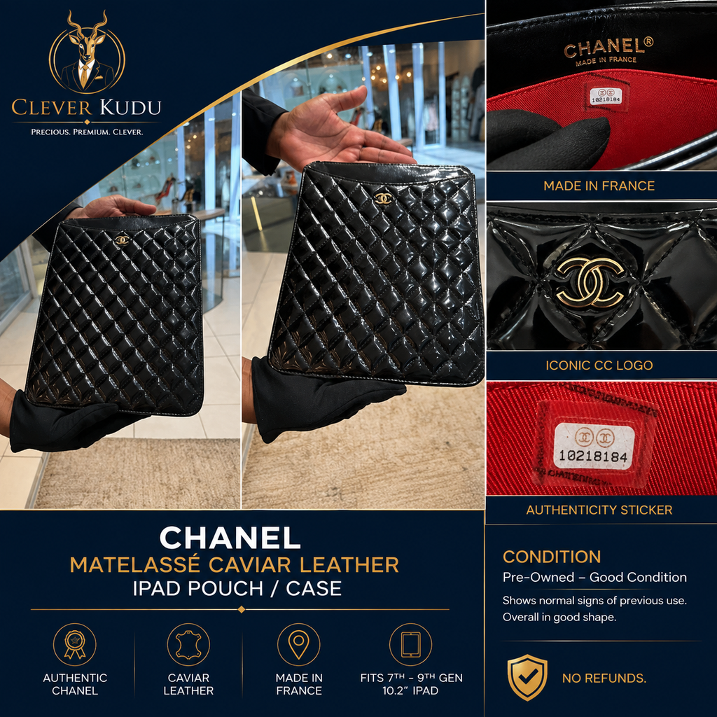 Chanel Matelassé Caviar Leather iPad Pouch – Black